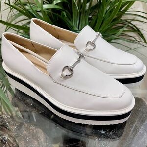 ⚓️NEW⚓️ Dunion White Vegan Leather Platform Chain Detail Slip On Loafers